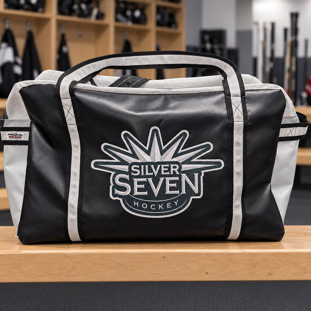 Custom Black/Silver hockey bag with Silver Seven team logo