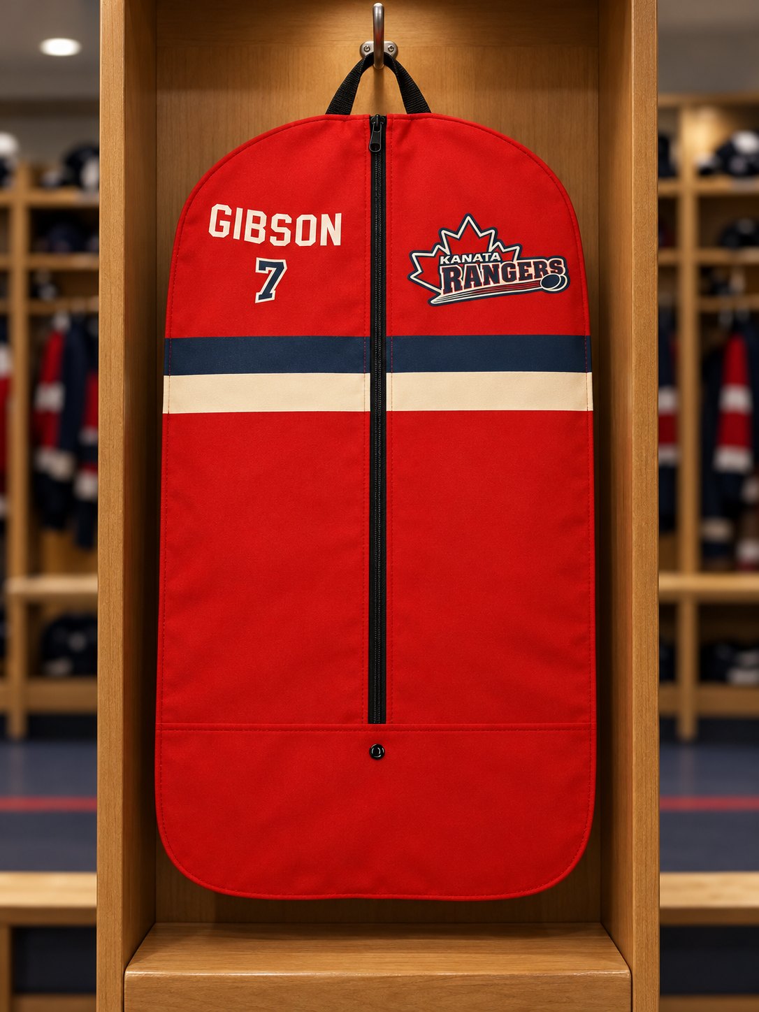 Back of a custom jersey bag with player name Gibson and number 7