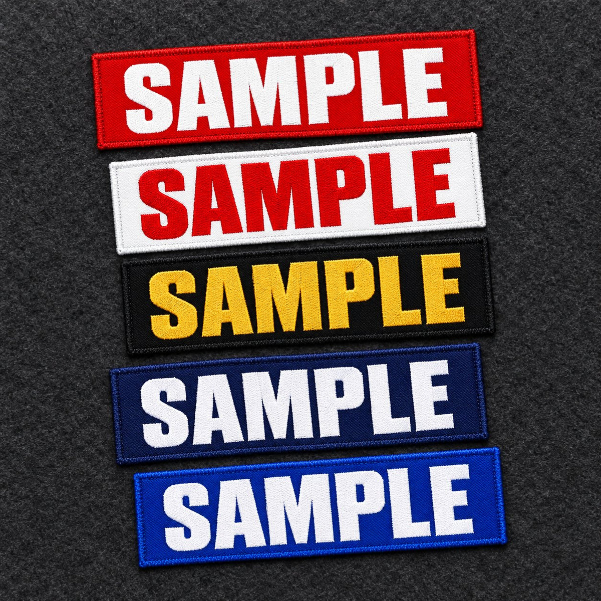 Custom hockey jersey name bars in five colour combinations