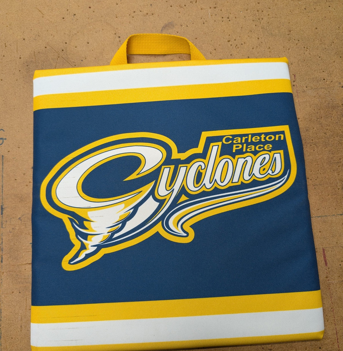 Custom Carleton Place Cyclones seat cushion